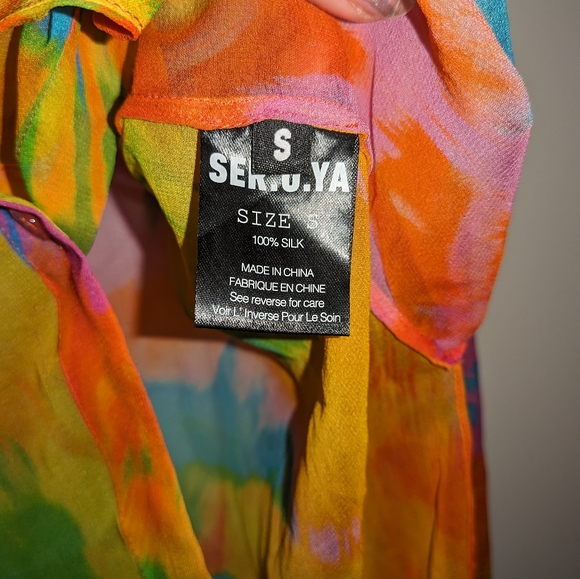 7. NWT SER.O.YA SILK CHIFFON BLOUSE & PANT SET IN ABSTRACT PALM - Picture 5 of 8